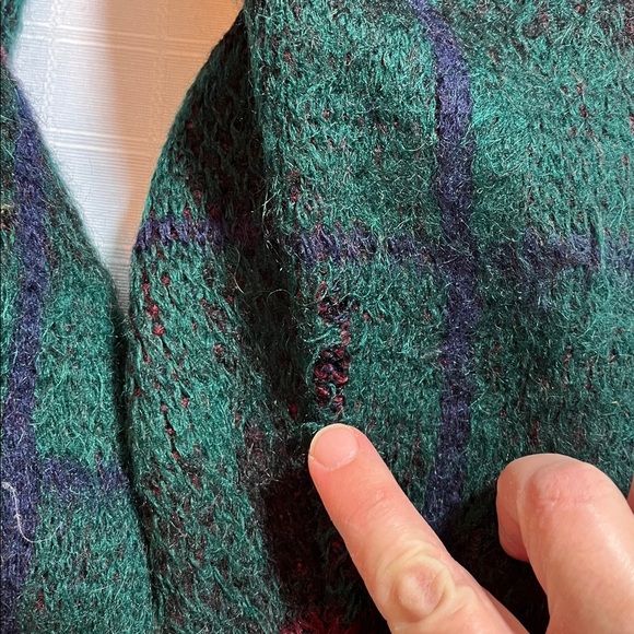 Vintage 60s Jantzen Wool & Mohair Cardigan Green Blue Plaid Grunge Kurt Cobain L - Picture 9 of 10